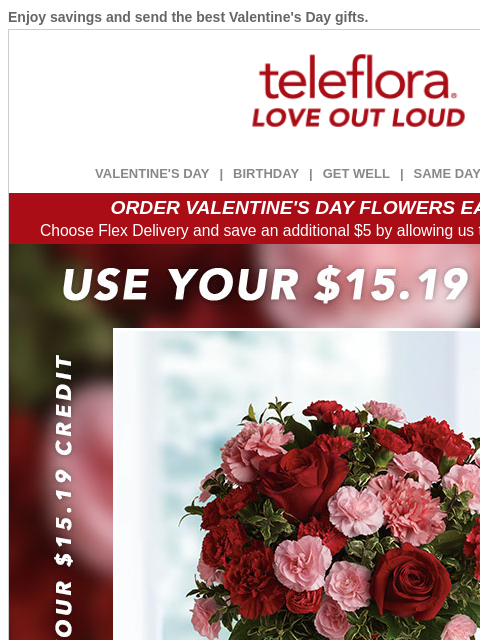 teleflora newsletter: Ending Soon ⌛ Use Your [$15.19] Credit Now