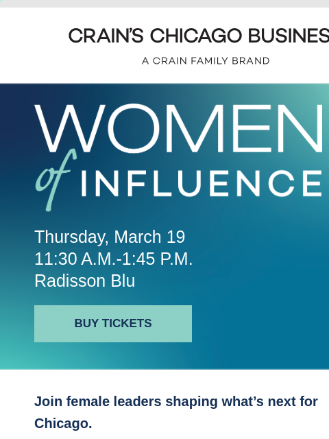 crainliveevents newsletter: Celebrate the female leaders moving Chicago forwar...