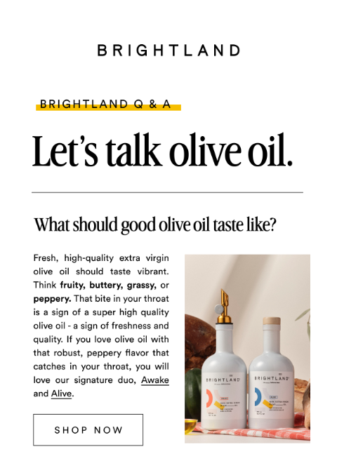 brightland newsletter: Is Your Olive Oil Up to Par?