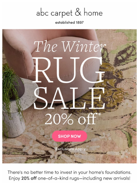 abchome newsletter: Starts NOW: The Winter Rug Sale!