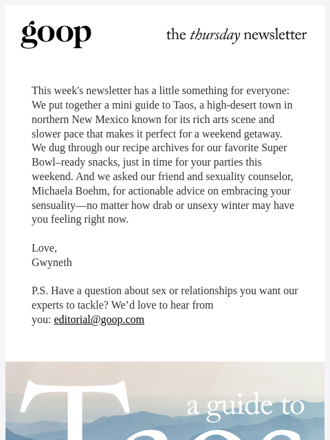 goop newsletter: the Thursday newsletter