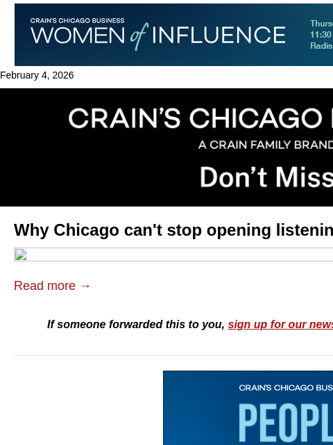 crainalerts newsletter: Why Chicago can't stop opening listening bars