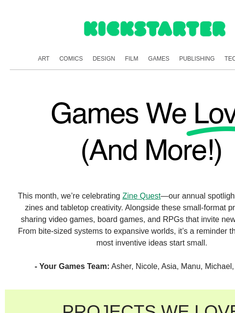 kickstarter newsletter: Zine Quest is in play