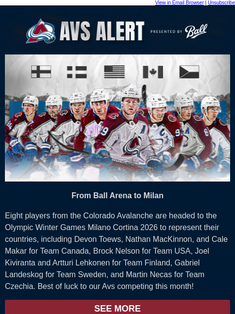 thecoloradoavalanche newsletter: 🏔️ Sendoff to the Olympic Winter Games Milano Cor...