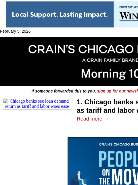 crainalerts newsletter: Bank profits rise as loan demand returns
