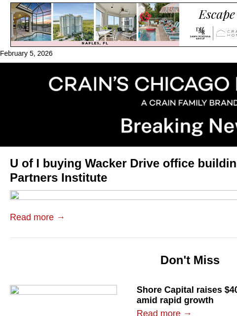 crainalerts newsletter: U of I buying DPI's downtown home