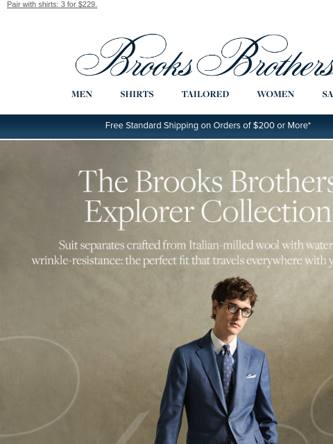 brooksbrothers newsletter: The Explorer Collection: suit separates with water...
