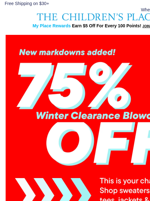 childrensplace newsletter: Last Chance: 75% OFF Winter Styles ⏰