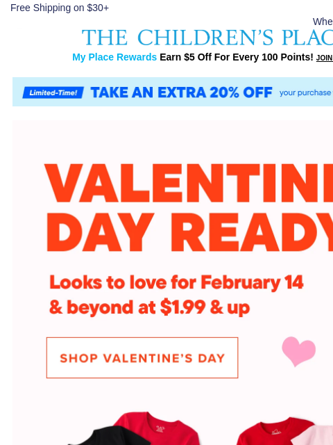 childrensplace newsletter: Get Their Valentine's Day Look: $1.99 & up 💕