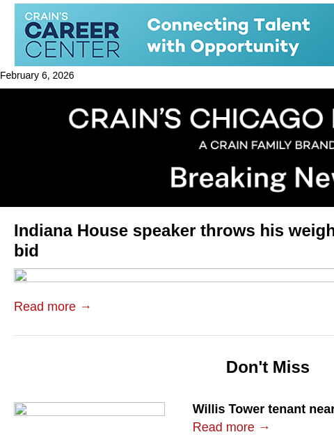 crainalerts newsletter: Indiana's Bears bid gains momentum in Statehouse