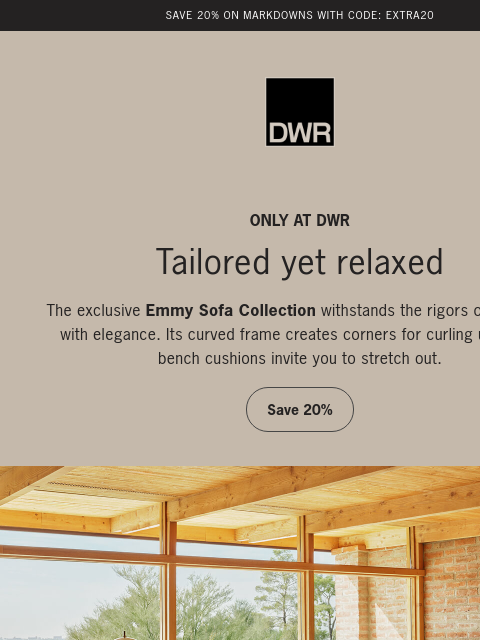 dwr newsletter: 20% off the Emmy Sofa Collection