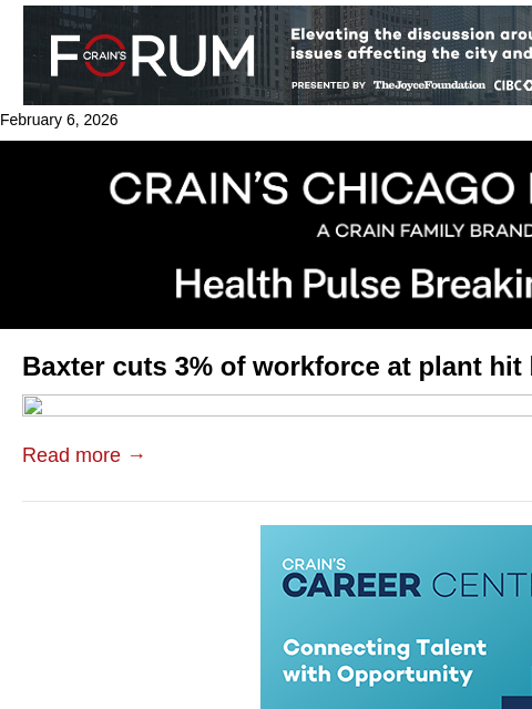 crainalerts newsletter: Baxter lays off N.C. plant workers