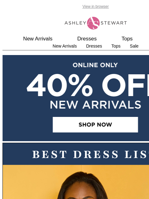 ashleystewart newsletter: The spring dress list is HERE 👗 and 40% off