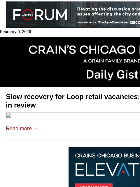 crainalerts newsletter: Slow recovery for Loop retail vacancies: Crain's D...