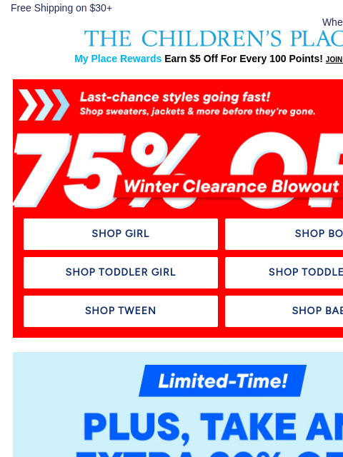 childrensplace newsletter: PSA 📣 75% Off Clearance Faves!