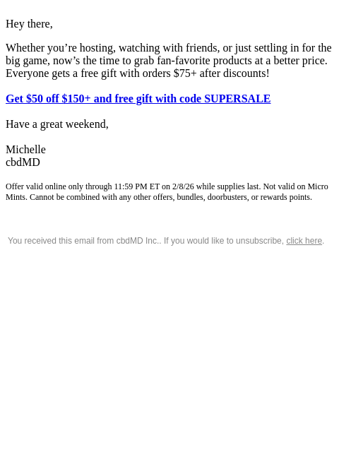 cbdmd newsletter: Guys, Game On: $50 Off $150 + Free Gift 🏈