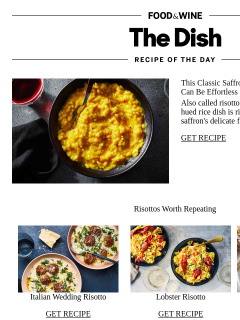 foodandwine newsletter: Saffron Risotto