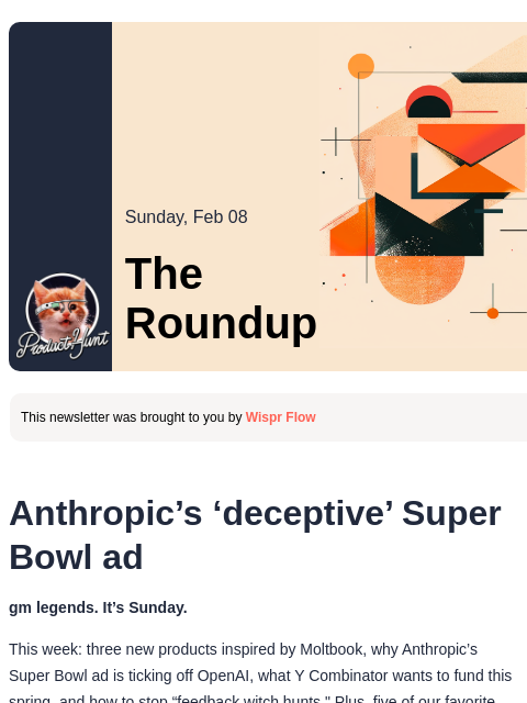 producthunt newsletter: 😸 Turn on Moltbook notifications