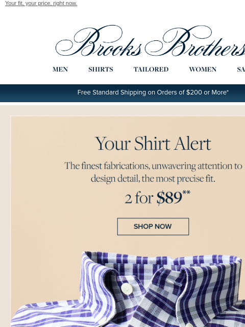 brooksbrothers newsletter: Sale Shirts: Now 2 for $89