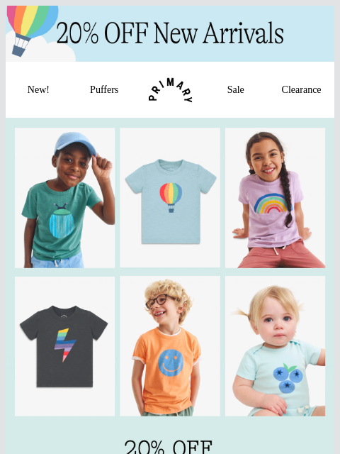 primary newsletter: 20% OFF: Graphic tees to smile about 🙂🎈🦩