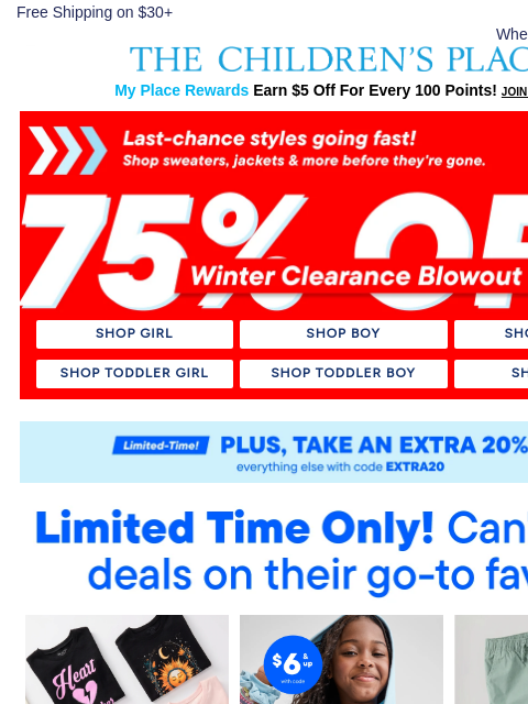 childrensplace newsletter: 75% Off Winter Clearance? Brb, Shopping 🛍️💥