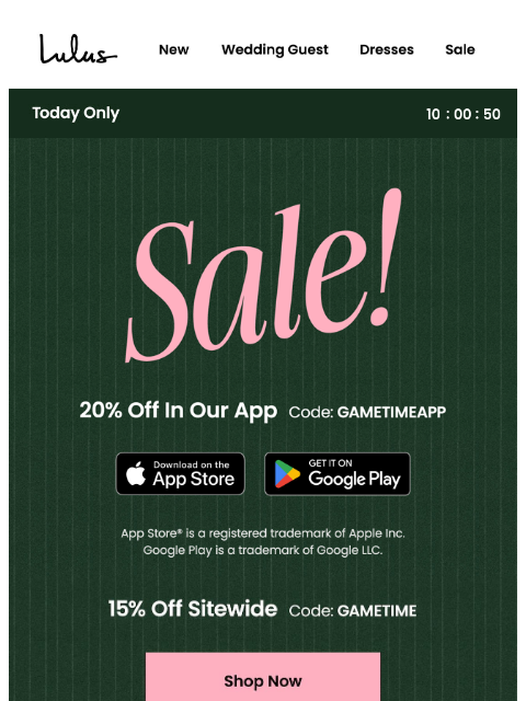 lulus newsletter: Today Only:  20% Off In The App  🏈