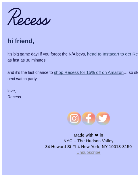 takearecess newsletter: shop game day drinks today 🏈