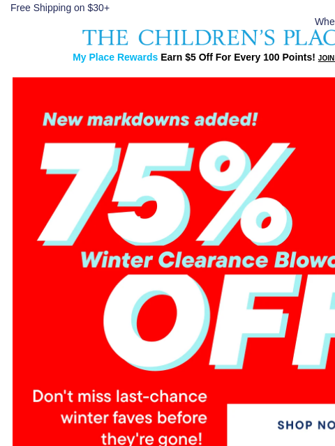 childrensplace newsletter: Don’t Miss This: 75% OFF Winter Clearance ❄