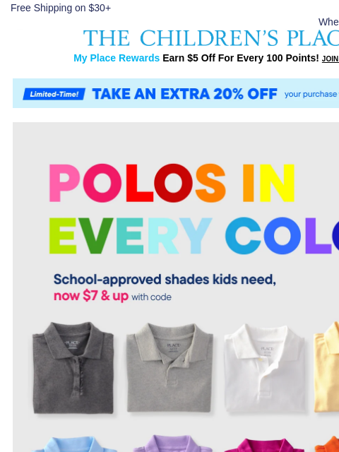 childrensplace newsletter: Found: Polos in Every Color $7 & up🌈 