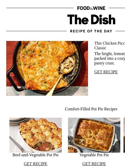 foodandwine newsletter: Chicken Piccata Pot Pie