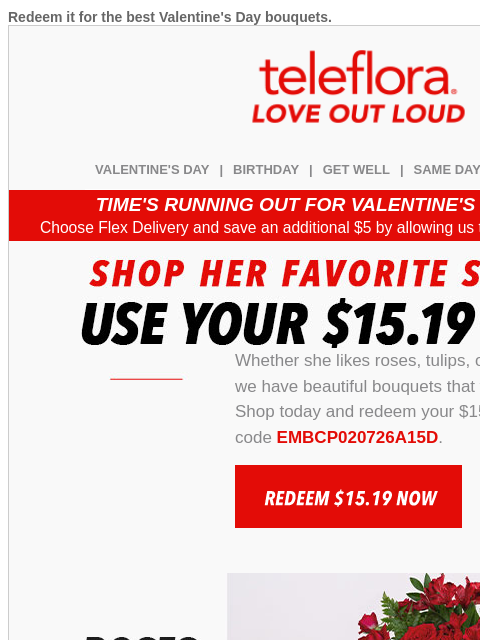 teleflora newsletter: LAST CHANCE to use your [$15.19] credit!