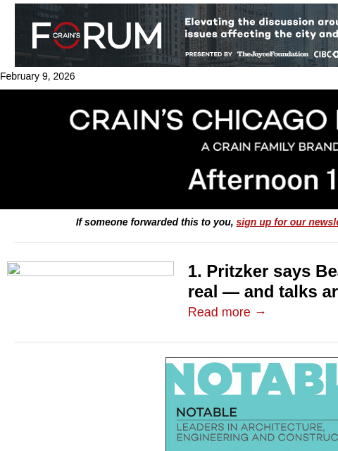crainalerts newsletter: Pritzker: Bears' Indiana gambit is real