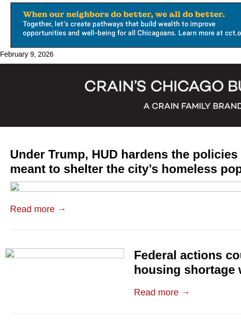 crainalerts newsletter: Housing shift threatens homeless programs