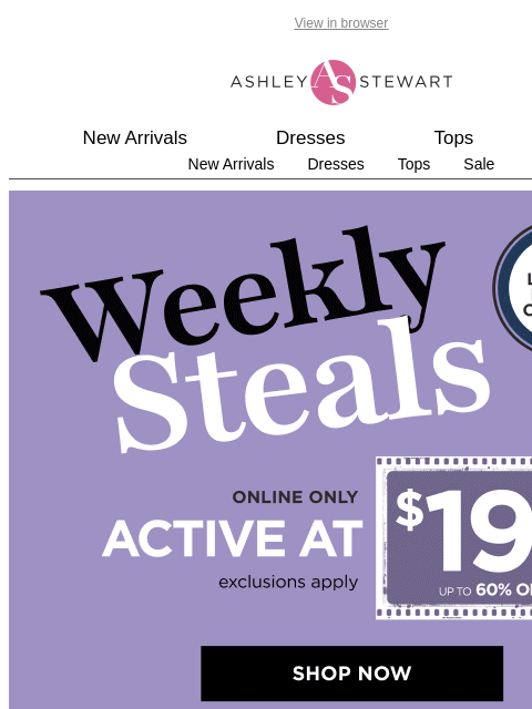 ashleystewart newsletter: Weekly Steal Alert🚨$19.99 ea piece ACTIVEWEAR