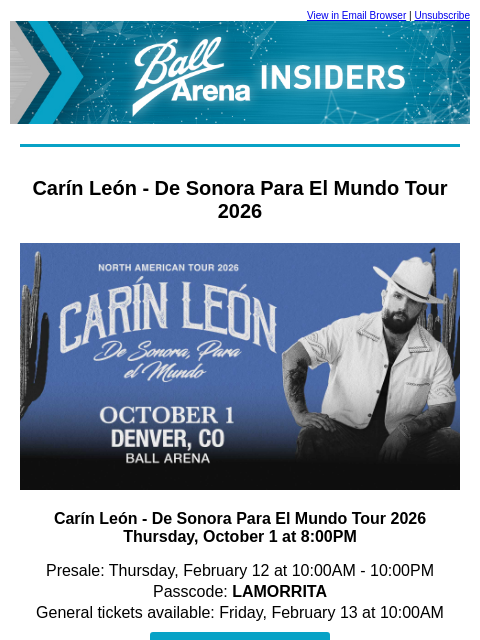 kroenkeentertainment newsletter: PRESALE ACCESS:  Carín León