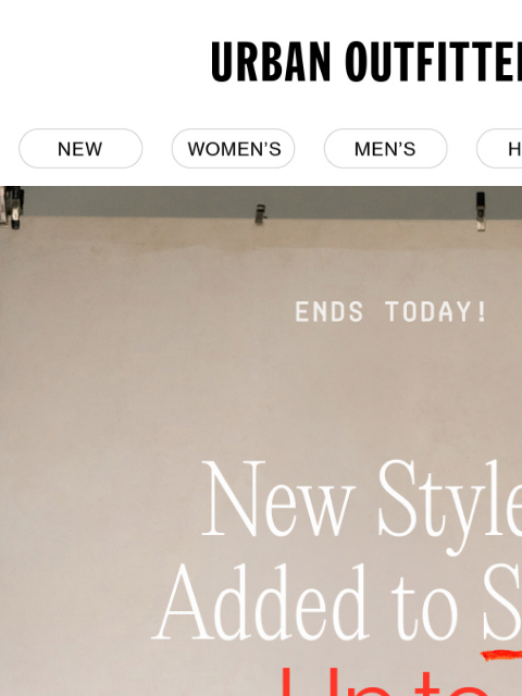 urbanoutfitters newsletter: Up to 75% Off ends tonight!