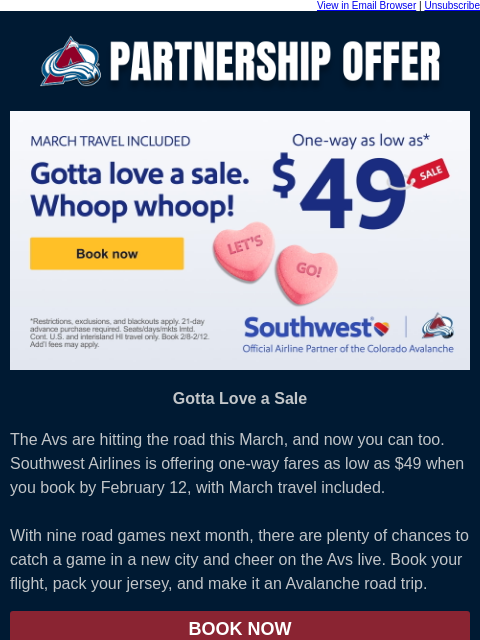 thecoloradoavalanche newsletter: ⛰️ Partnership Offer: Southwest $49 Sale