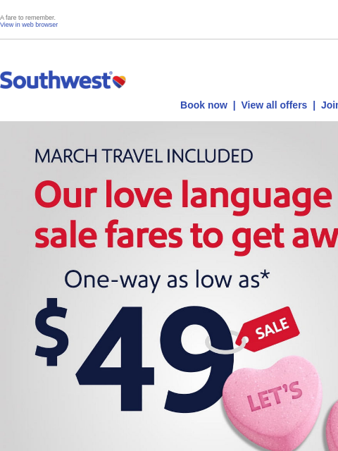 southwest newsletter: $49 sale! Get head over wheels. ❤