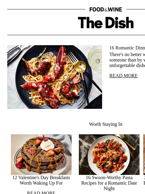 foodandwine newsletter: 16 Romantic Dinner Recipes