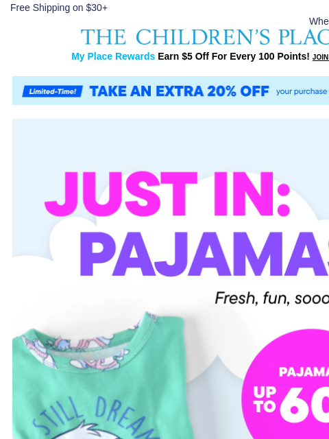 childrensplace newsletter: PJs for Every Personality: Up to 60% OFF! 💤