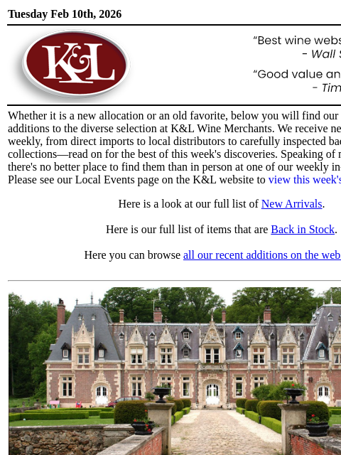 klwines newsletter: The Latest from K&L: New Adds and Back In Stock