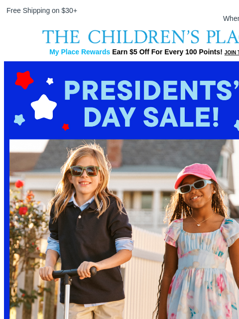 childrensplace newsletter: 50-70% Off Presidents' Day Sale Starts NOW ❤️🤍💙
