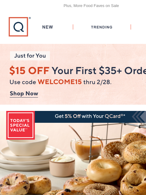 qvcemail newsletter: Ships Free! 24 NYC Bagels + Get $15 Off