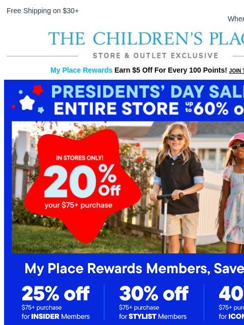 childrensplace newsletter: In Store Only: 20% Off Your Purchase 🛍️