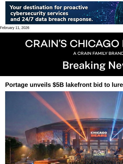 crainalerts newsletter: Portage unveils its Bears pitch: 'Halas Harbor'
