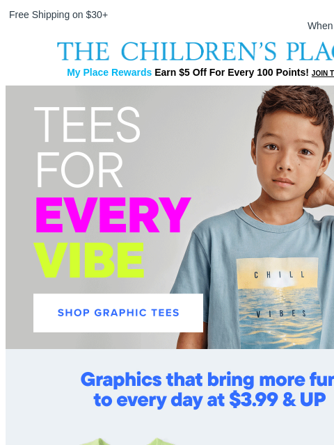 childrensplace newsletter: Graphic Tees for Every Spring Vibe ⚽️🙂☘️🐣