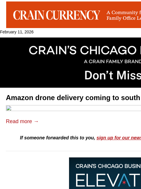 crainalerts newsletter: Amazon drone delivery coming to south suburbs