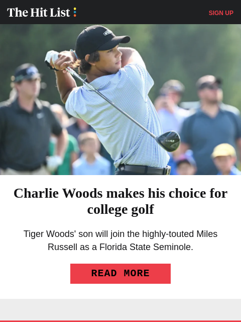 golfdigest newsletter: Charlie Woods makes major college decision