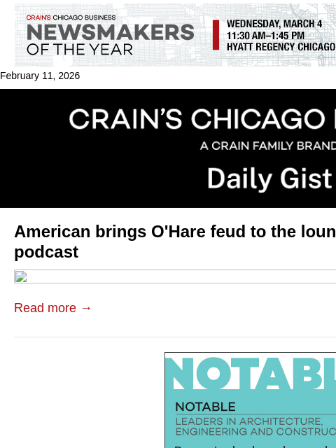 crainalerts newsletter: American brings O'Hare feud to the lounge: Crain's...