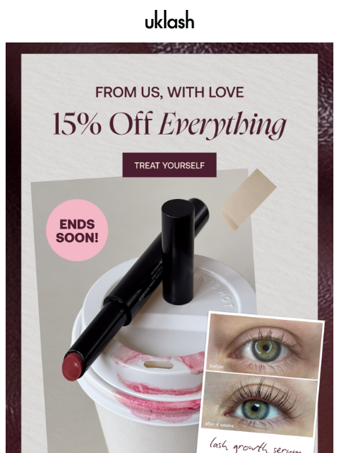 uklash newsletter: DON’T MISS: 15% off sitewide ends soon 🫶
